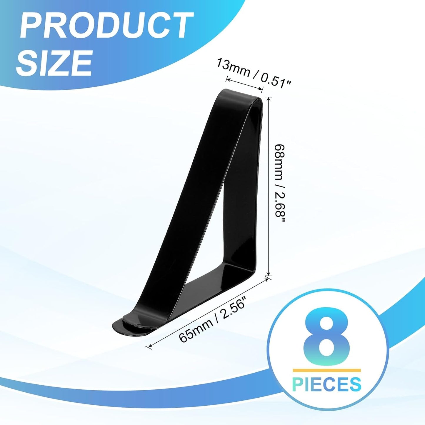 uxcell 8 Pack Tablecloth Clips, Stainless Steel Table Cloth Cover Clamps, 2.56" x 2.68" Windproof Holder Clips for Home Party Picnic Wedding Camping Dining Tables, Black