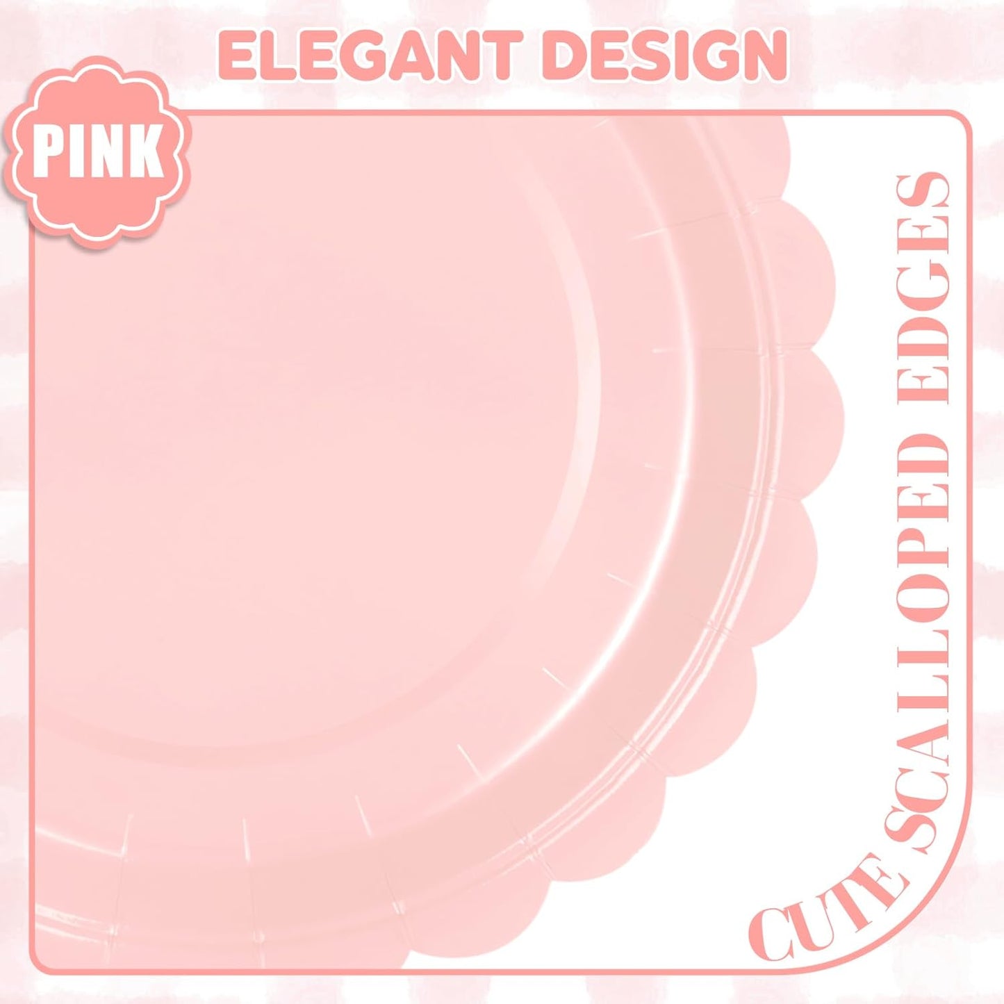 24 Pcs Pink Paper Plates 9 Inch Scalloped Dessert Plates - Disposable Pink Cake Plate - Baby Shower Birthday Party Wedding Bridal Party Supplies