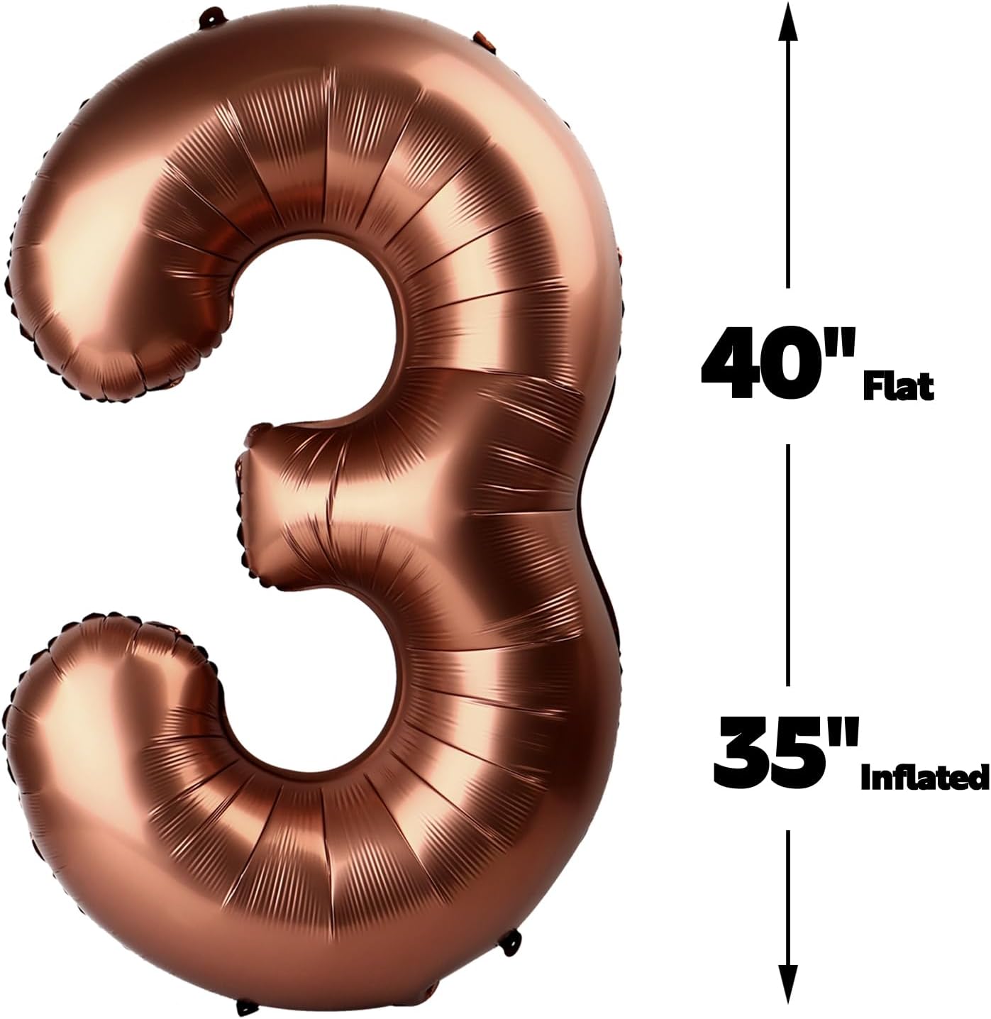 Large 40 Inch Coffee Brown 3 Number Balloon, 3 13 23 30 33 36 38 Dark Brown Birthday Party Decorations, Numbers Three Foil Balloons for Anniversary Party Graduations Celebration Supplies