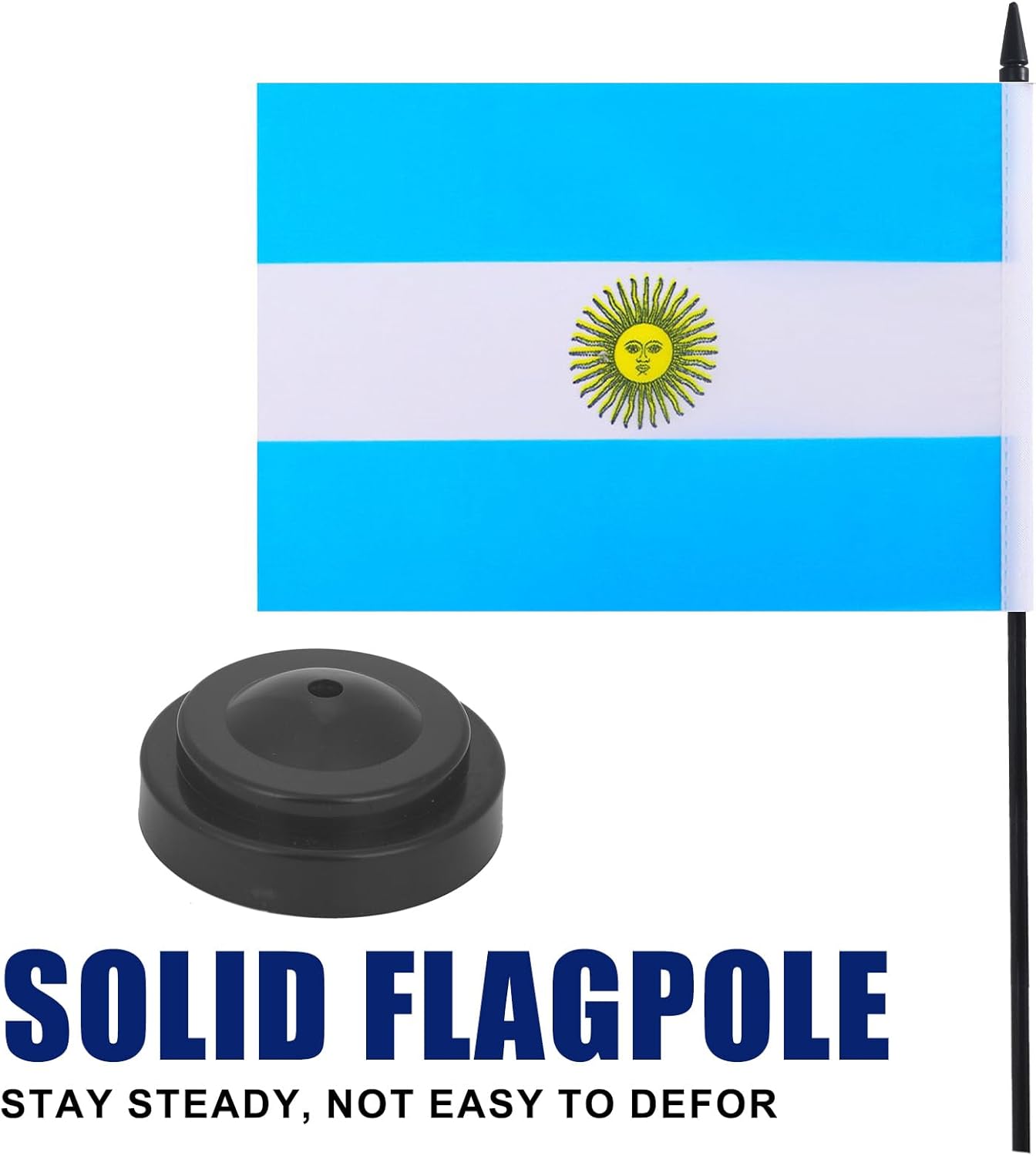 Argentina Desk Flag 12" Solid Pole Deluxe Set Argentinian Flags Banner Mini Small Argentina Office Table Flags with Black Stand Base Desktop Decorations(2Pack)