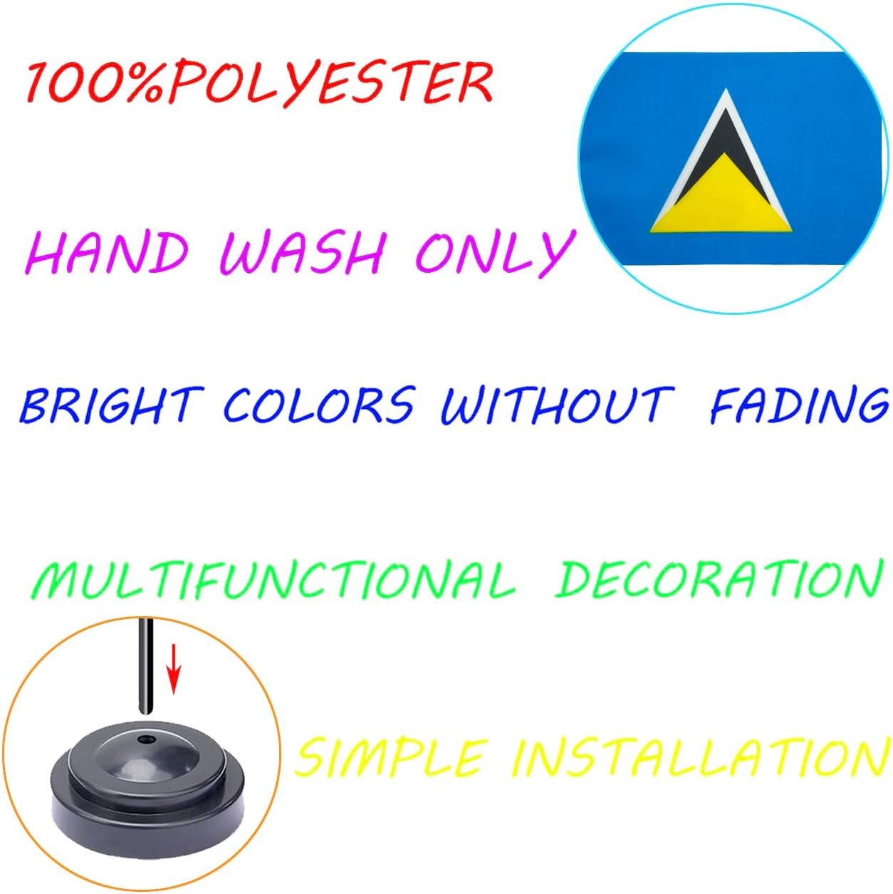 WXTWK 2 Pack Saint Lucia Flag Saint Lucia Deluxe Desk Flag Set - Mini Small Saint Lucia Table Office Flags with Black 12" Solid Pole Stand Base Classroom Meeting Desktop Decorations