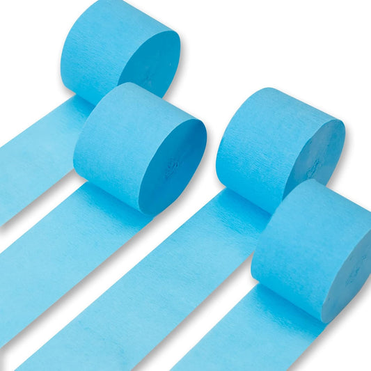 PartyWoo Crepe Paper Streamers 4 Rolls 328ft, Pack of Light Blue Crepe Paper for Party, Wedding, Birthday & Baby Shower Decorations (1.8 Inch x 82 Ft/Roll)