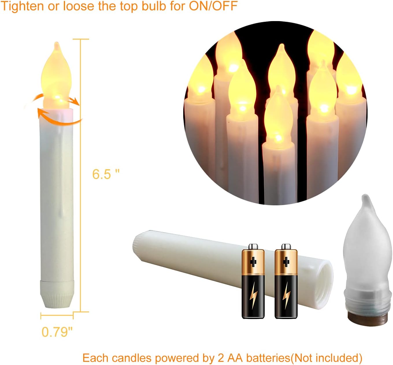 Amagic 12pcs Batteries Operated Taper Candles with Remote, Warm White Flickering Light, Flameless Handheld Candles Floating, Led Hanging Candlesticks for Party Halloween Christmas Church Home