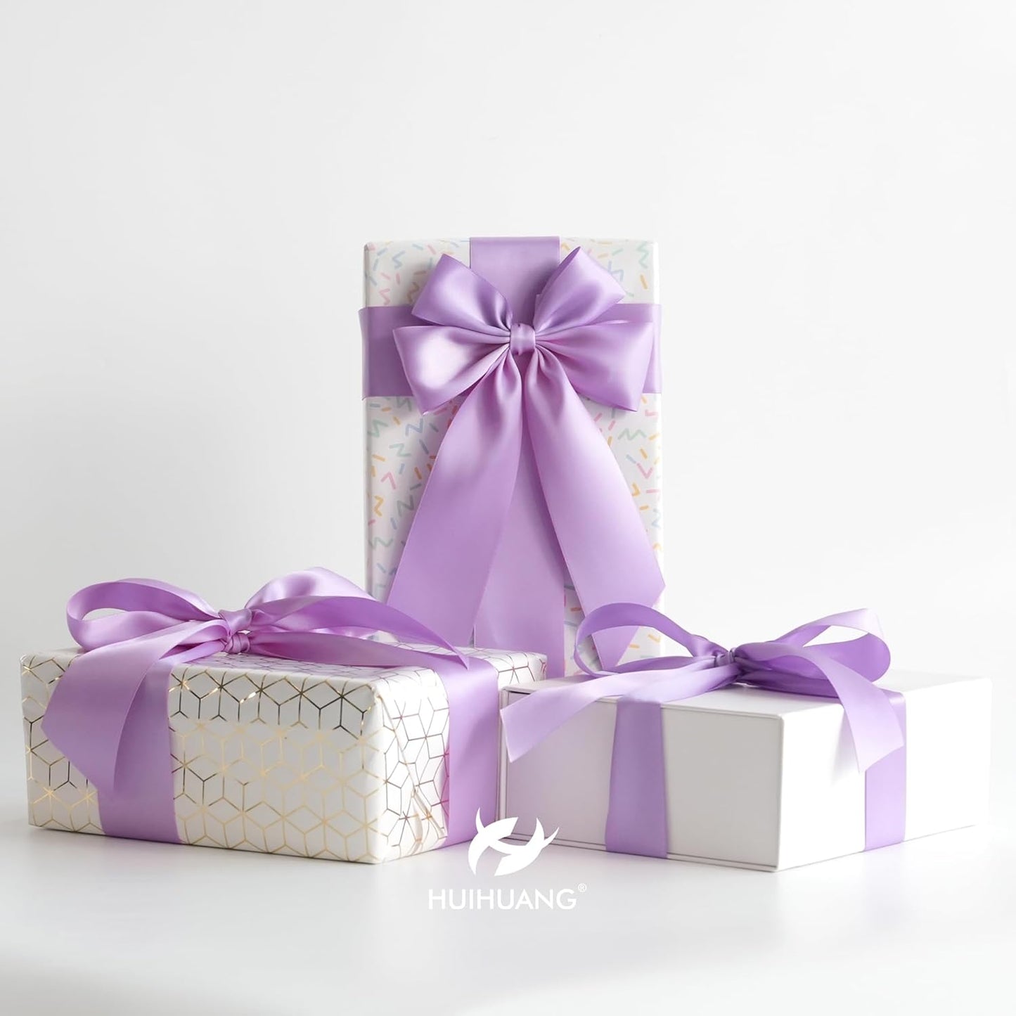 HUIHUANG Lilac Satin Ribbon 1-1/2 inch x 50 Yards Purple Ribbon Double-Faced Satin Ribbon for Gift Wrapping, Bows, Flower Bouquet, Eternal Roses, Crafts, Bridal Shower Wedding Decor