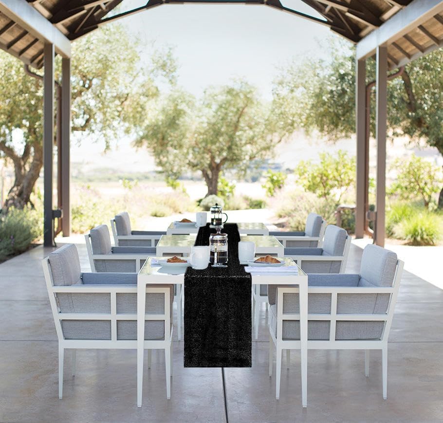 2 Packs 12 x 72 inches Sequin Table Runner, Black Glitter Table Runner for Birthday Party Supplies Wedding Engagement Baby Shower Holiday Celebration Event Decorations