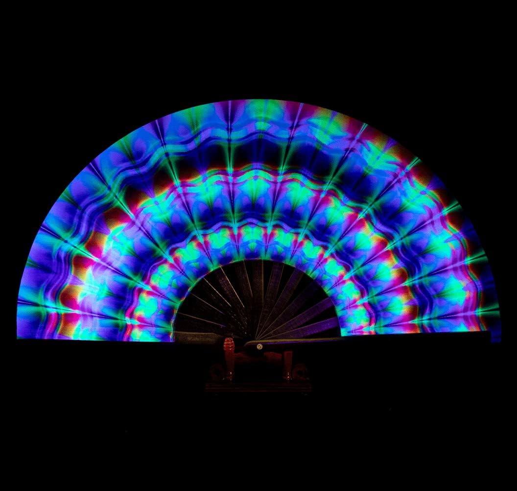 Amajiji Rave Folding Hand Fan Popping Fans for Line Dancing, Large Clacking Fans Clap Fan for Boots On The Ground Dance,Party,Decoration,Festival (Trippy)