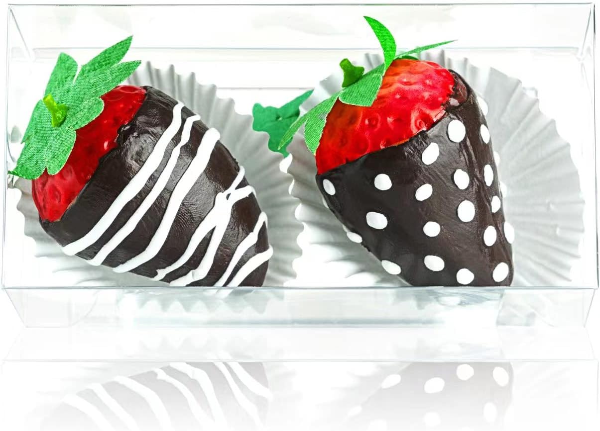RomanticBaking 50Pack 4 1/2" x 2 1/4"x 2" Clear Chocolate Covered Strawberries Boxes for 2 Macaron Boxes for 4 Bakery Boxes Small Treat Boxes for Wedding Birthday Party