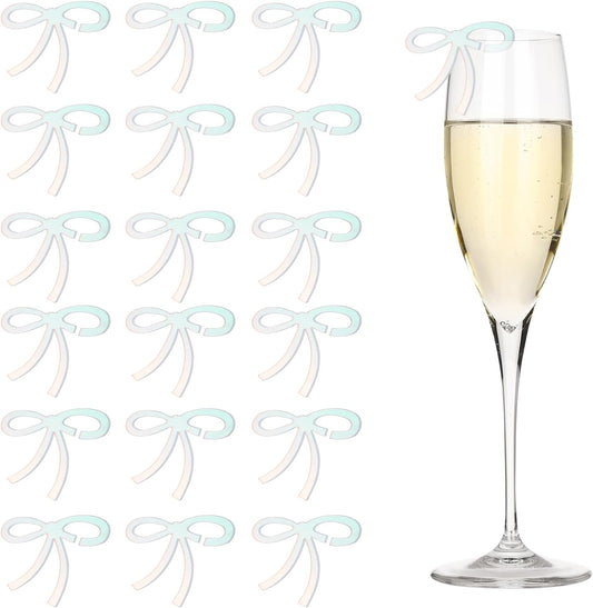 PATIKIL 50 Pcs Bows Drink Tags, Acrylic Wine Glass Charms Reusable Drink Markers for Party Wedding Birthday and Events Accessories, Laser