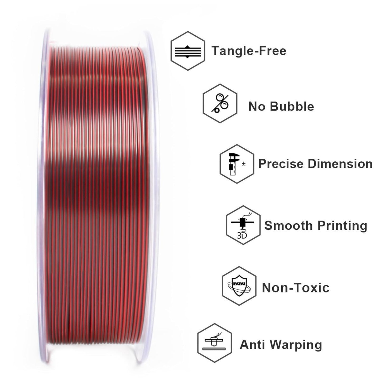 Geeetech Silk PLA Tri Color Filament 1.75mm 3D Printer Filament, Coextrusion Red Gold Black Tri-Colors Metal-Like Shiny Silk PLA Filament, 1kg (2.2lbs) 1 Spool, Dimensional Accuracy +/- 0.02 mm