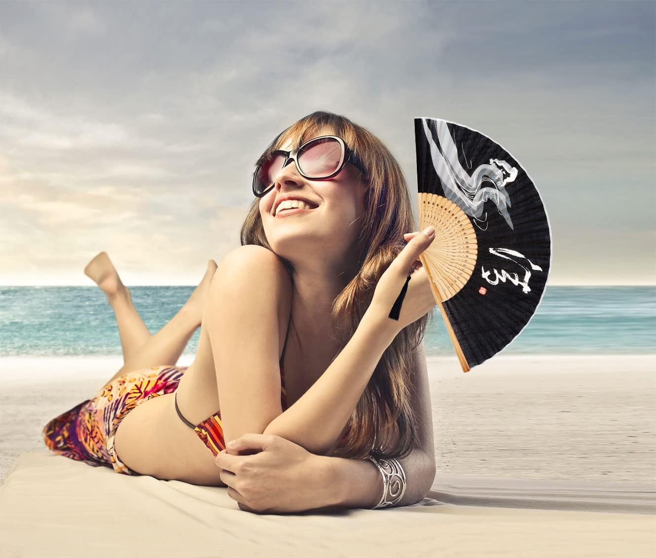 Amajiji Small Folding Hand Fan for Women, Chinese Japanese Vintage Style Bamboo Silk Fans for Party Wedding Dancing Decoration Gift Performance (AM-30)