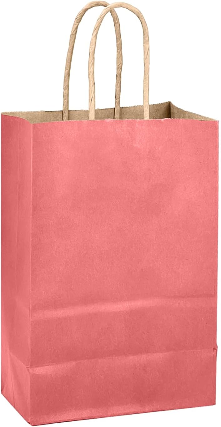 qiqee Pink Gift Bag with Handles Bulk 24Pcs Paper Bags -8.3"x6"x3. 15" Party Favor Bags - Solid Color