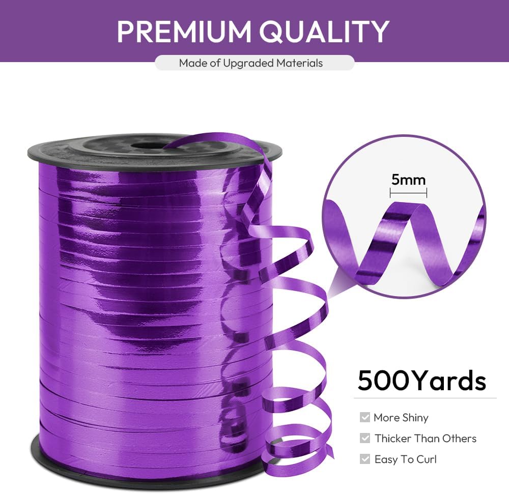 Purple Curling Ribbon, 1/5" Wide x 500 Yards Christmas Curling Ribbons for Gift Wrapping, Party Decoration, Balloon String, Hair, Ribbons for Florist Flower (1 Roll)