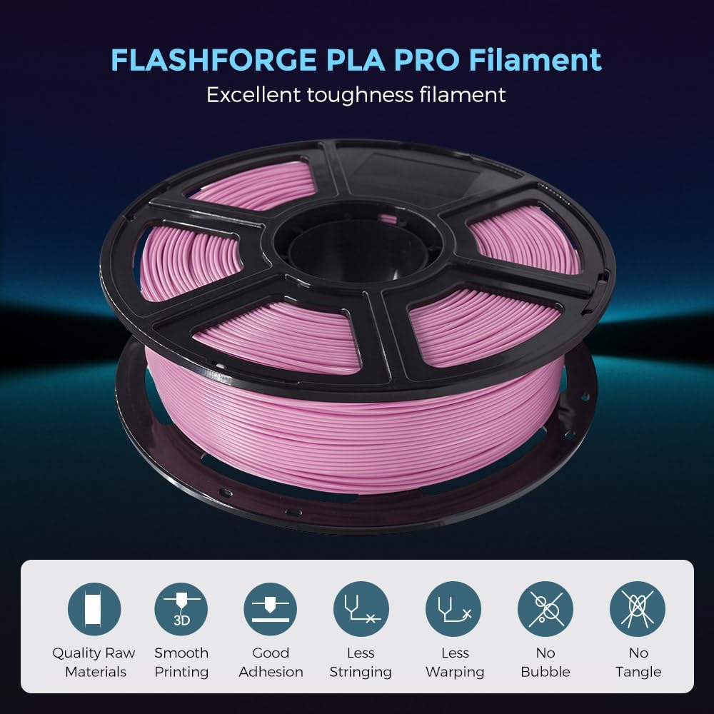 FLASHFORGE 3D Printer Filament, PLA PRO Filament 1.75mm, 1KG Spool (2.2lbs), Dimensional Accuracy +/- 0.02mm for FDM 3D Printers, Better Tenacity & No Knotting (Pink)