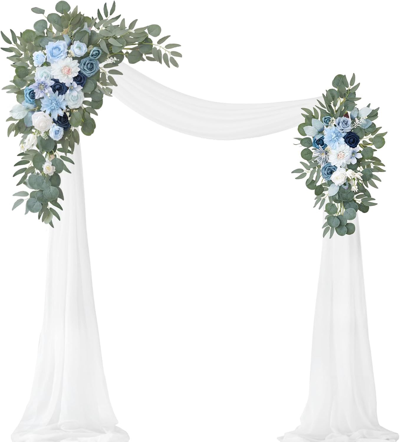 Artificial Wedding Arch Flowers Kit(Pack of 3),2Pcs Artificial Flower Arch Decor,1Pcs Sheer Drape for Wedding Ceremony Arbor for WeddingCeremony (Blue)