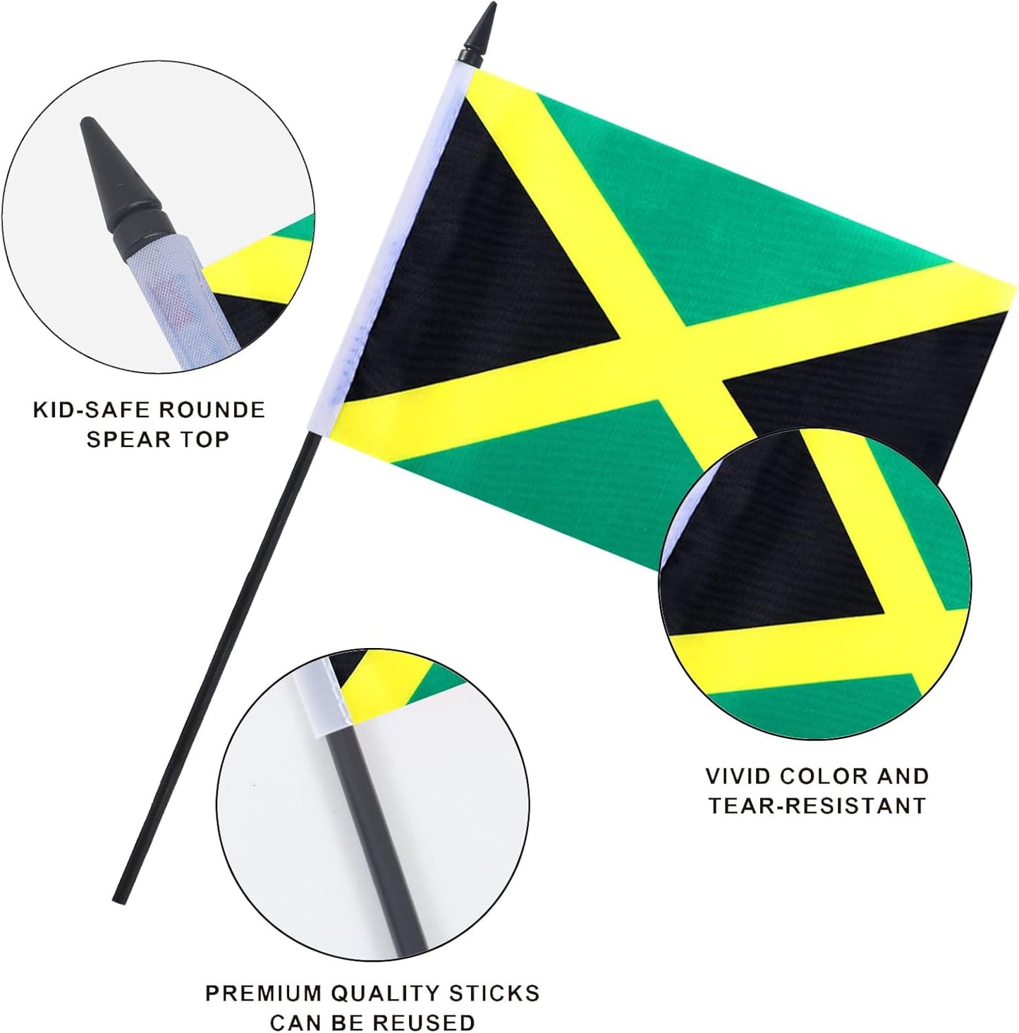 Jamaica Desk Flag 12" Solid Pole Deluxe Set Jamaican Flags Banner Mini Small Jamaica Office Table Flags with Black Stand Base Desktop Decorations(2Pack)