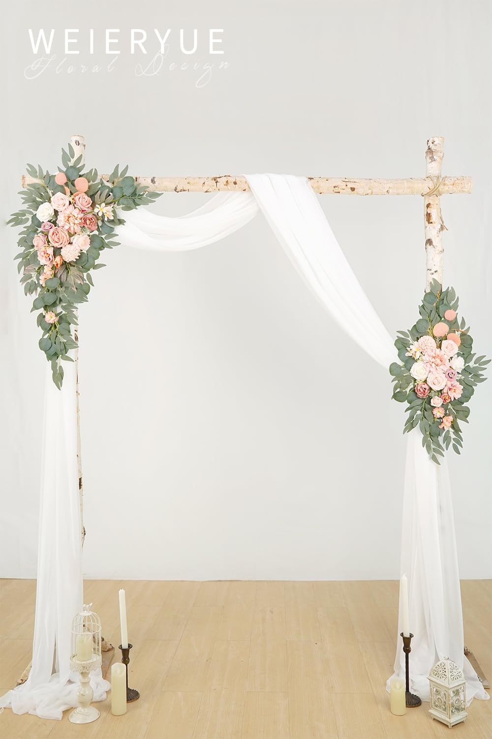Artificial Wedding Arch Flowers Kit(Pack of 3),2Pcs Artificial Flower Arch Decor,1Pcs Sheer Drape for Wedding Ceremony Arbor for WeddingCeremony (Romantic Pink)