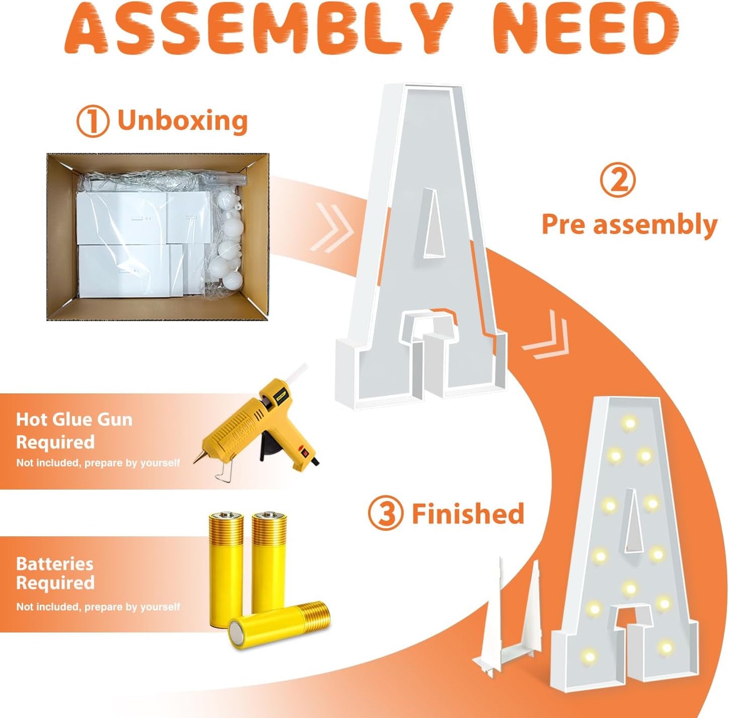 4FT Marquee Light Up Letters, LED Marquee Letters A for Birthday Balloons Backdrop, Large Light Up Letters for Baby Shower Anniversary Decorations Party Wedding Decor, Pre-Cut Foam Frame Kit