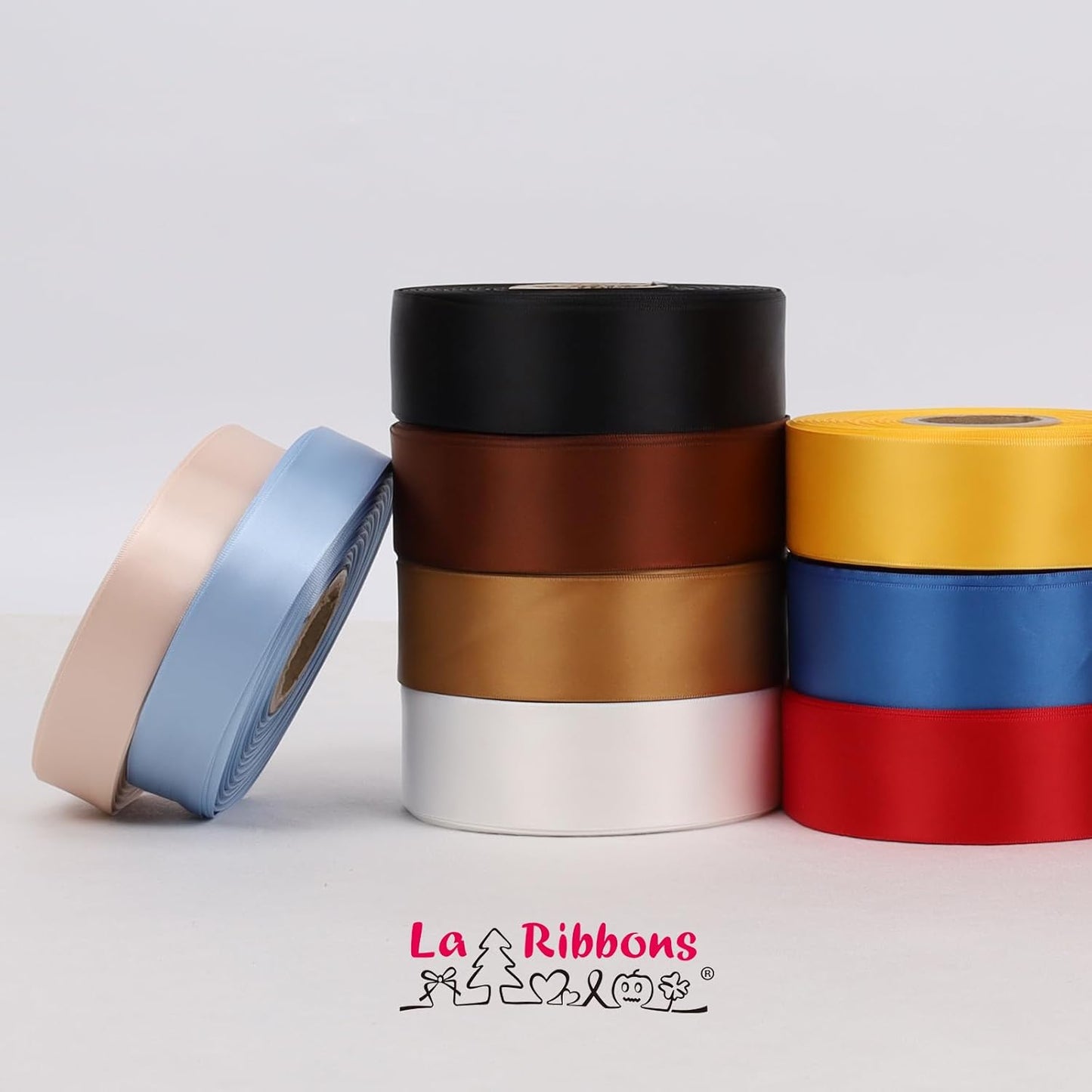 LaRibbons 1 1/2 Inch 50 Yard Double Faced Satin Ribbon,White Satin Craft Fabric Ribbon for Gift Wrapping Floral Bouquets Wedding Party Decoration