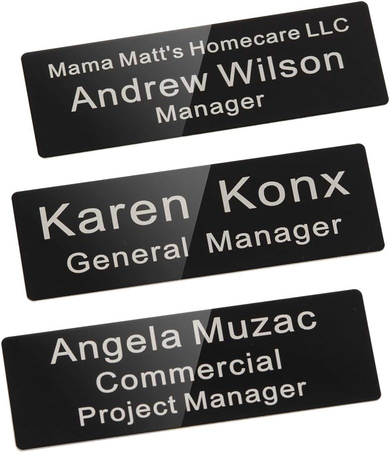 Custom Engraved Name Tag Badge for Business Personalized Identification with Pin or Magnetic Backing Aluminum ID Badge (Black/White, 1" x 3")