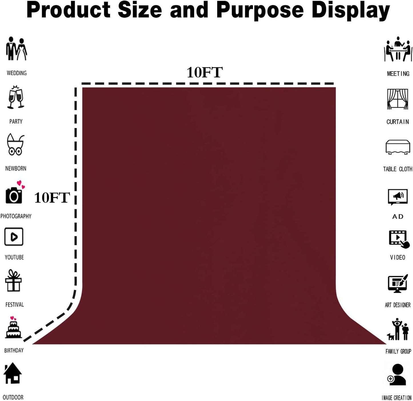 10x10FT Wine Red Screen Backdrop for Photography Burgundy Red Backdrop for Photoshoot Studio Screen Video Recording Curtain