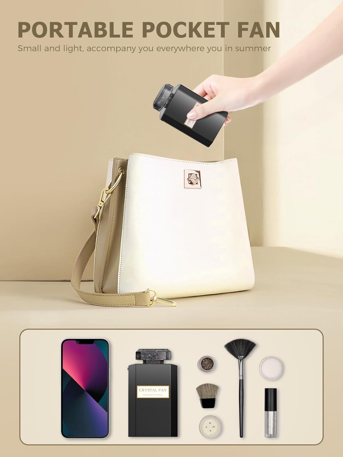 Lady Handheld Fan, Rechargeable Small Personal Fan with 3 Speeds Setting, Powerful Quiet Pull-out Portable Fan, Mini Cooling Desk Electric Fan Safe for Girls Woman Office School Working Home - Black