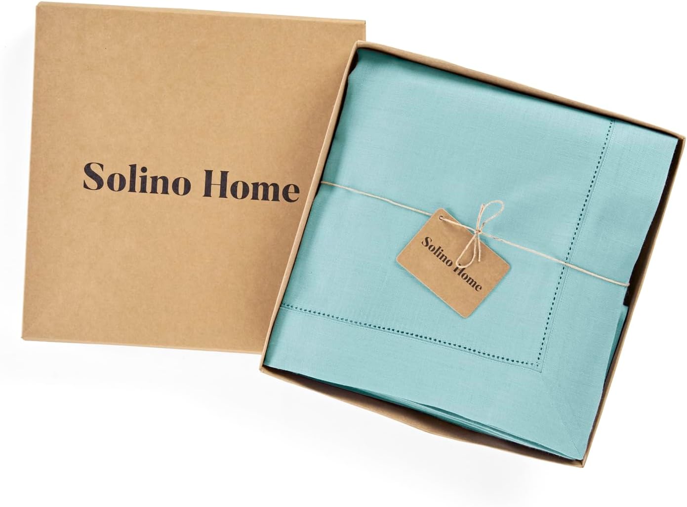 Solino Home Linen Aqua Blue Tablecloth 54 x 72 Inch - Classic Hemstitch, 100% Pure Linen Rectangular Tablecloth - Machine Washable Table Cloth