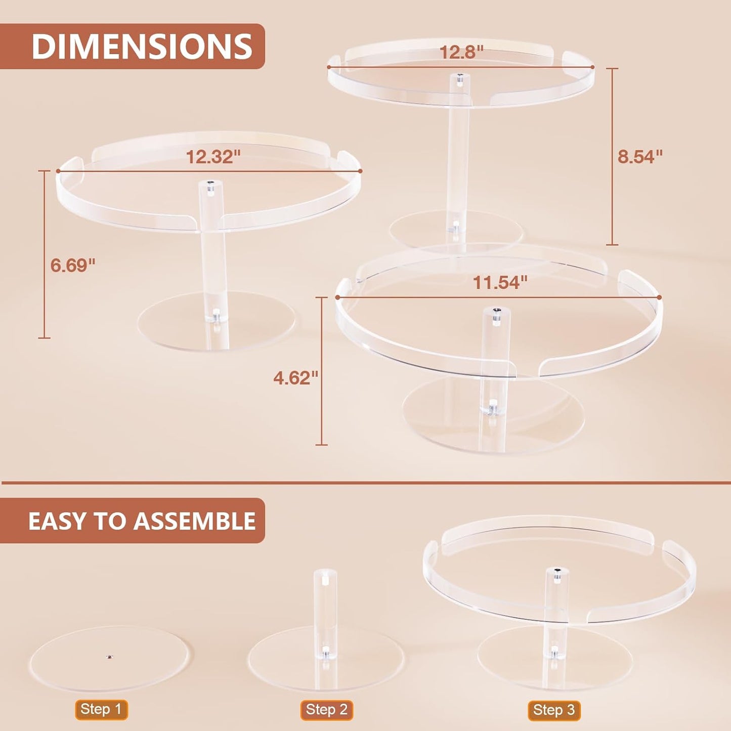 Acrylic Cupcake Stand, Clear Dessert Dessert Table Display Set, Cupcake Tower Holder Display with Base for Wedding, Party, Baby Shower, 3 Set Round, Transparent
