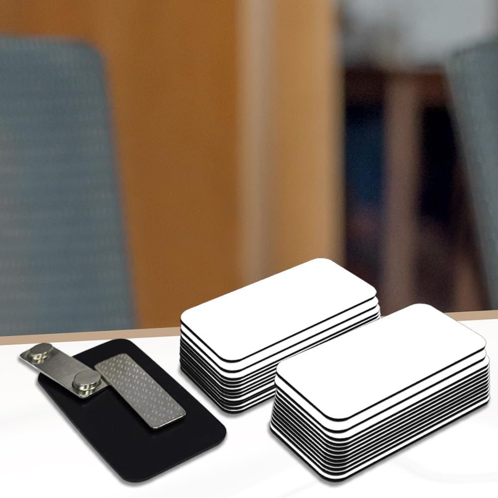 White Name Tag Blanks – 25 Pack, 1.5" x 3", Round Corners, Durable Plastic Badges with Magnetic Backing for Office & Events – All Quality Badges