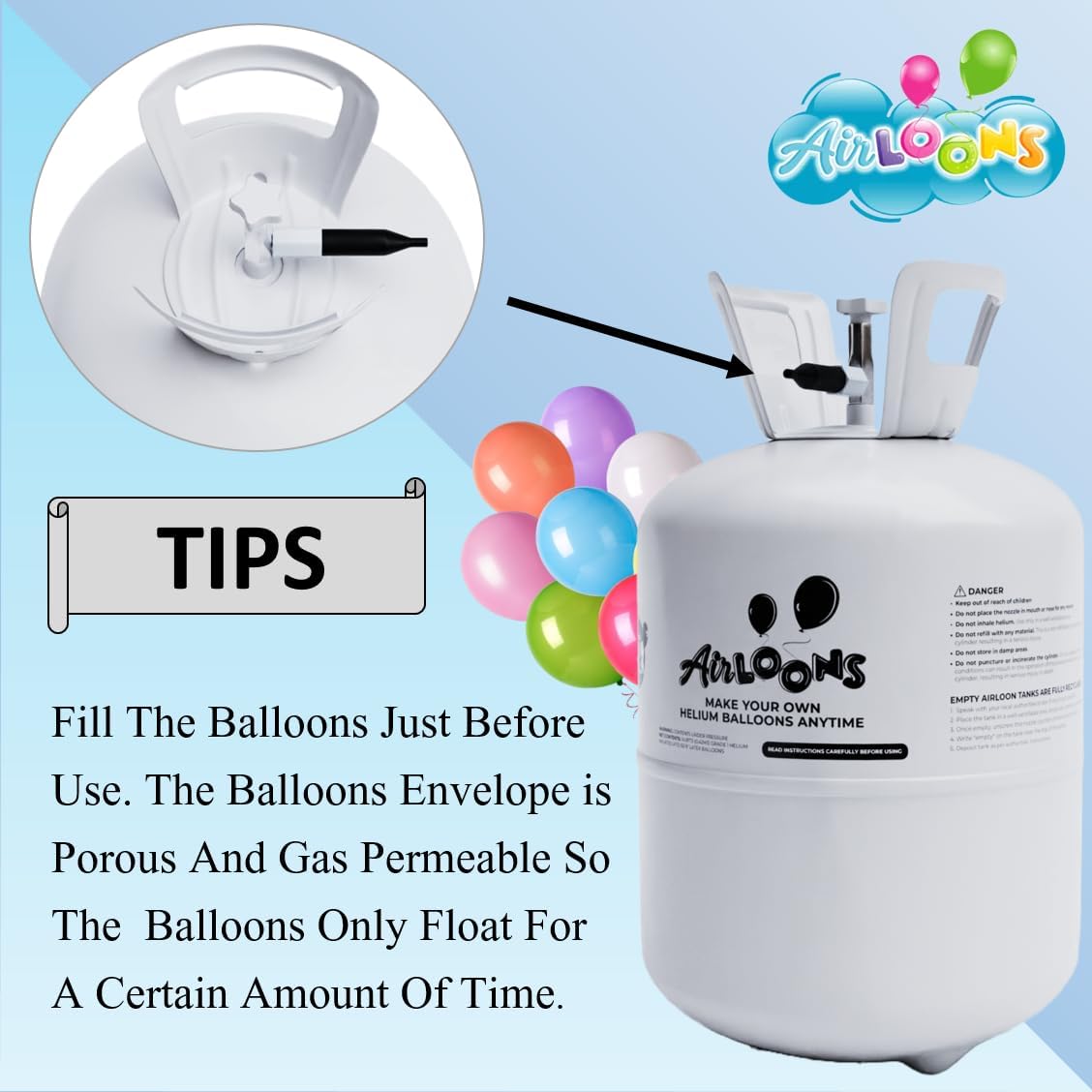 Airloons Helium Balloon Kit with 14.9 Cu Ft Tank – Includes 50 Multicolor 9 inch Latex Balloons, Ribbon & Easy to Fill Nozzle – Easy Setup for Birthdays, Weddings, Baby Showers, DIY Party Décor
