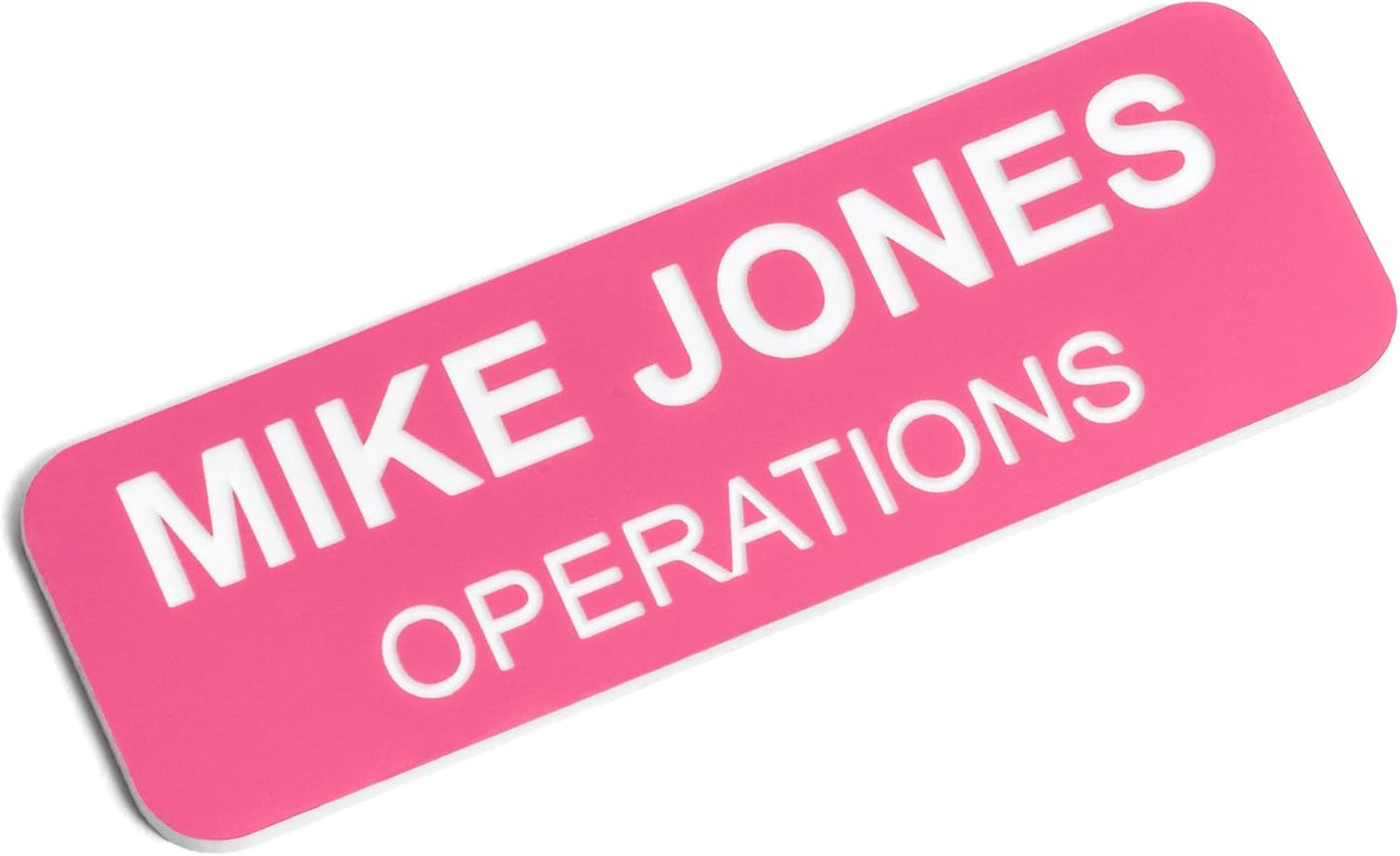 Custom Engraved Name Tag Badges – Personalized Identification with Pin or Magnetic Backing, 1 Inch x 3 Inches, Pink/White