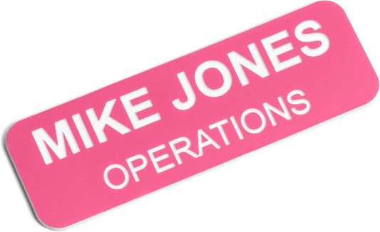 Custom Engraved Name Tag Badges – Personalized Identification with Pin or Magnetic Backing, 1 Inch x 3 Inches, Pink/White