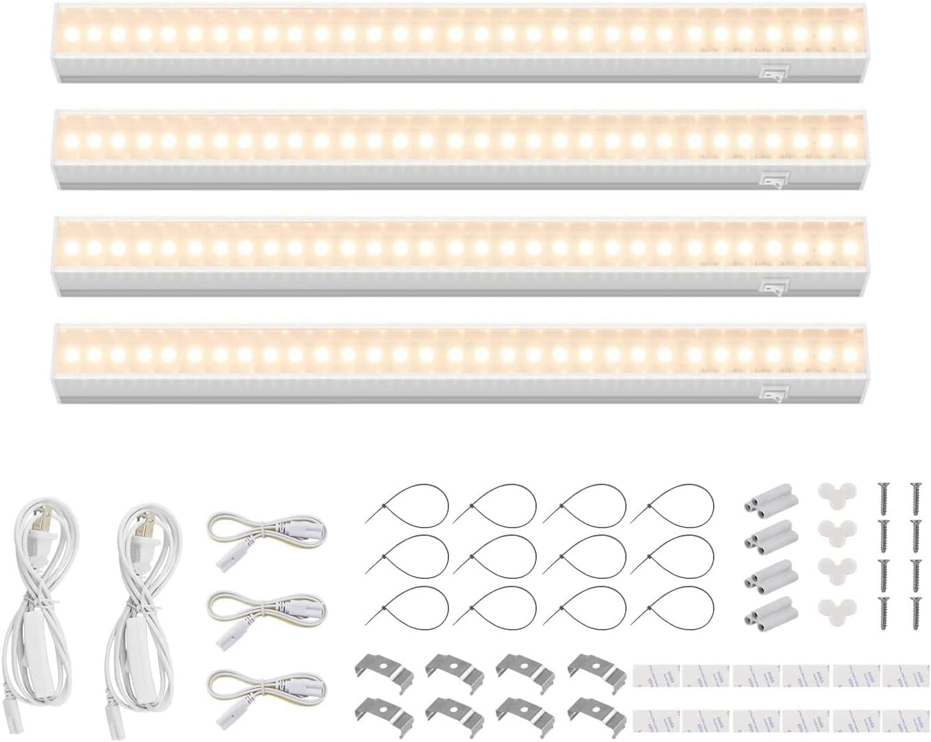 Barrina Grow Lights for Indoor Plants, Full Spectrum Sunlight, 1ft Plant Growing Lamp, LED Grow Light Bulbs, T5 Grow Light Strip, Plug and Play, Yellow, 4-Pack