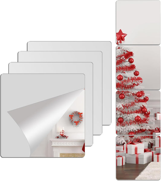 Unbreakable Acylic Small Mirror Tiles for Kids, (4-Pcs 14x12 Inch) Plastic Mirrors for Wall, Stick on Mirrors for Wall Decor, Shatterproof Mirror for Kids Bedroom