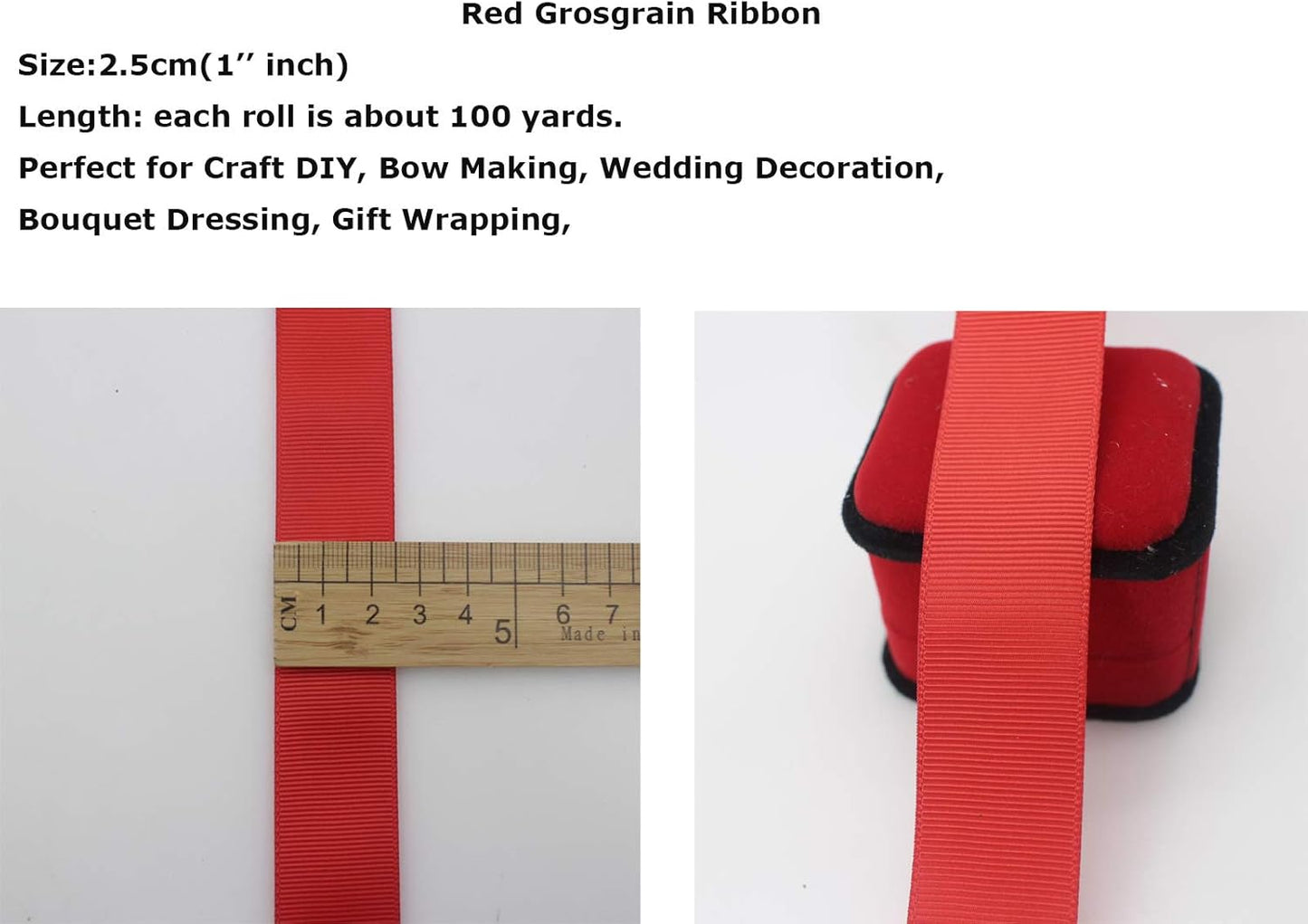 Jesep One Roll 100 Yards 1" Soild Grosgrain Ribbon Boutique Gift Wrapping Package Ribbon, DIY Crafts Bow Hair Headband Accessories Assorted Ribbon#235 (1" 25mm, Red)