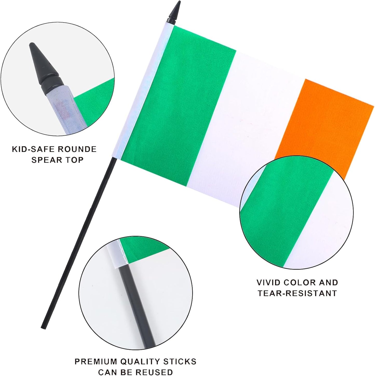 Ireland Desk Flag 12" Solid Pole Deluxe Set Irish Flags Banner Mini Small Ireland Office Table Flags with Black Stand Base Desktop Decorations(2Pack)