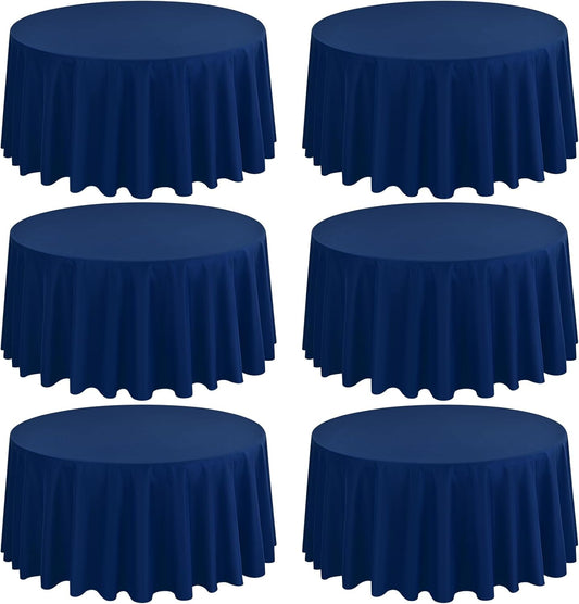6 Pack Round Tablecloths - 90 Inch, Navy Blue Polyester Table Cover, Stain and Wrinkle Resistant Washable Fabric, Wedding Banquet Parties