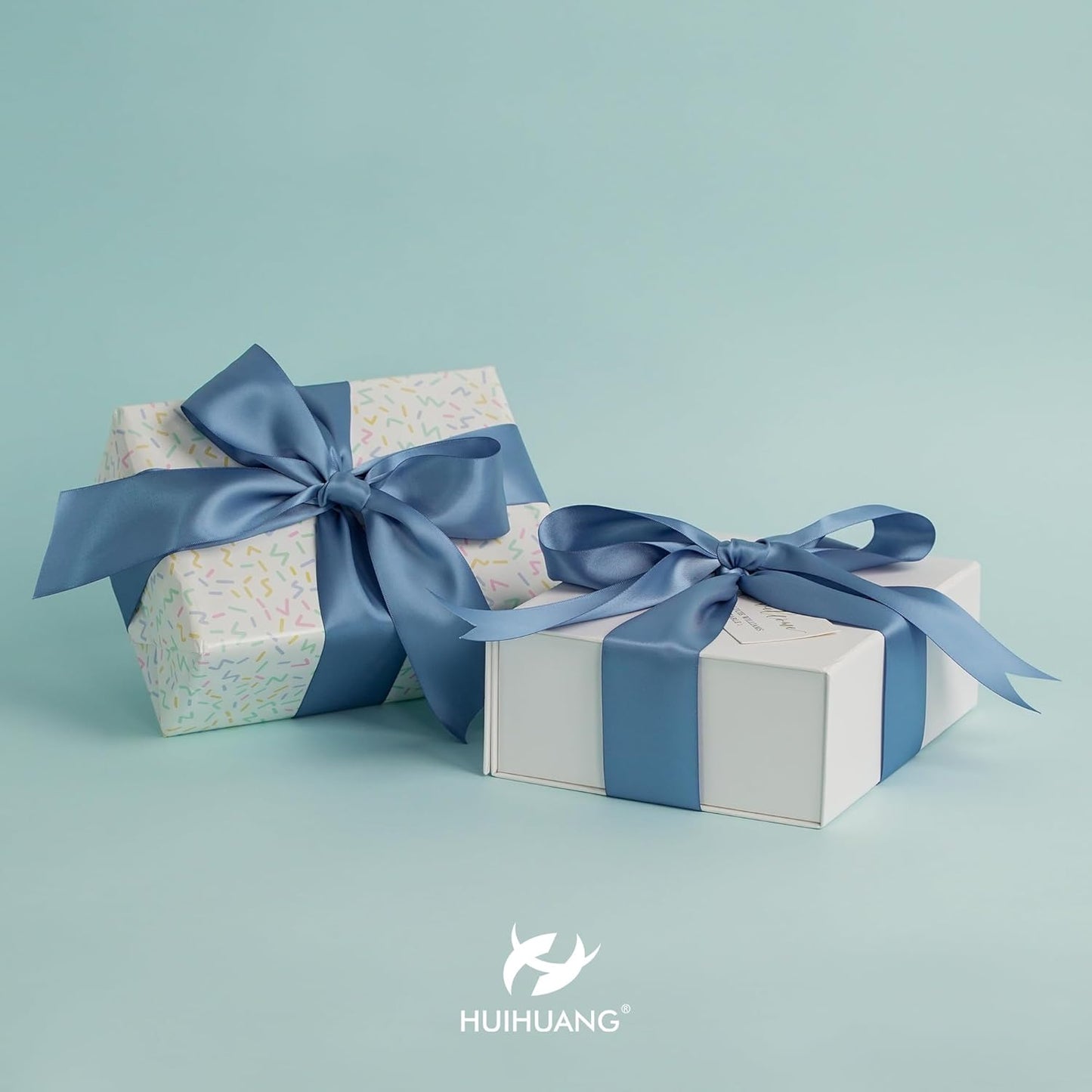 HUIHUANG 1-1/2 inch Double Face Satin Ribbon, Polyester Satin Smoke Blue Ribbon 50 Yards Per Roll for Gift Wrapping Bows Making Floral Bouquet Wedding Invitations Decor Party Favor and Craft Supplies