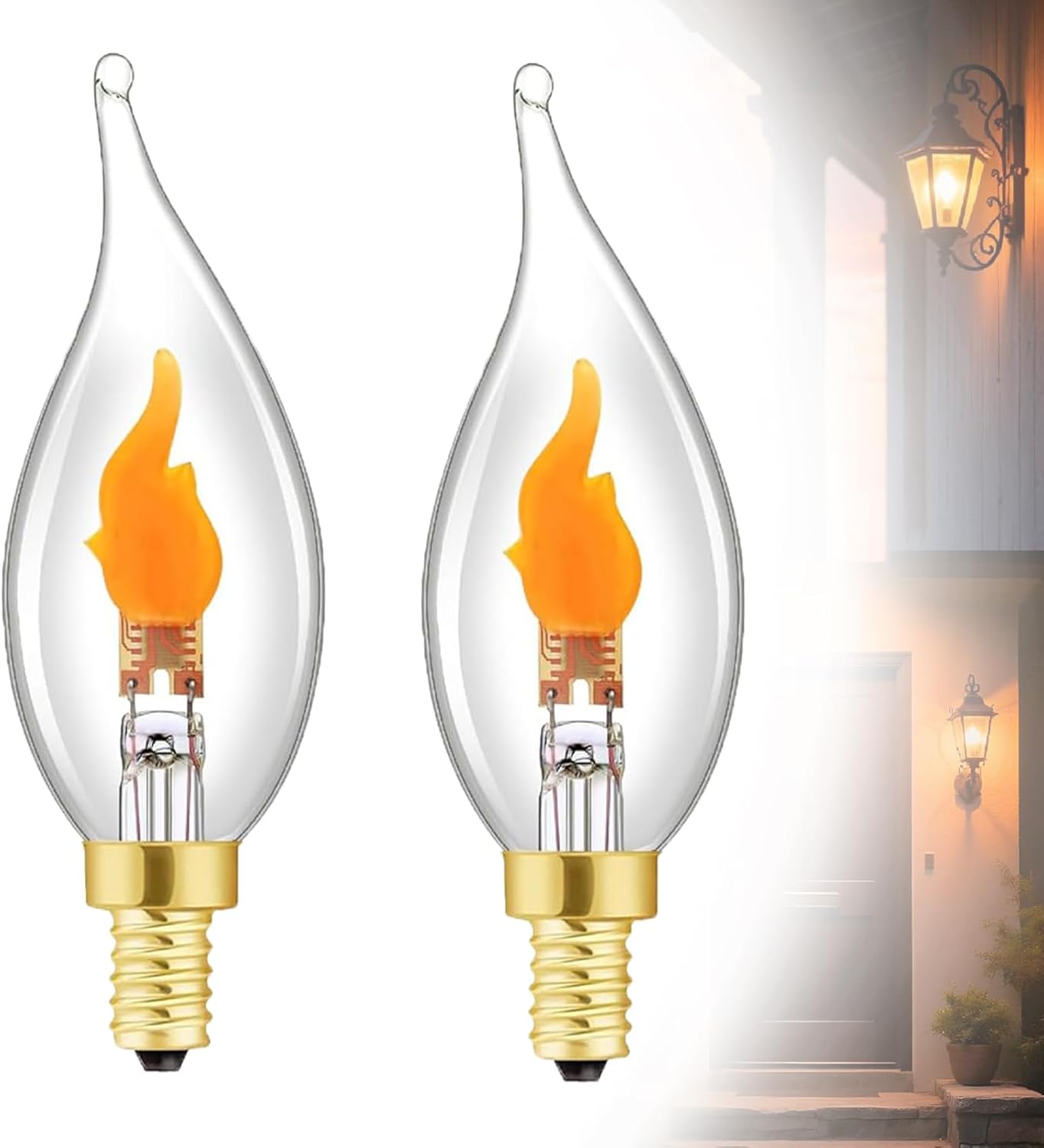 Stereover E12 LED Flickering Flame Decoration Light Bulbs, Stereover Flicker Bulb, E12 Flickering Flame Light Bulbs - Realistic Blaze Effect, Perfect Ambiance for Halloween, Christmas (2 Pack)