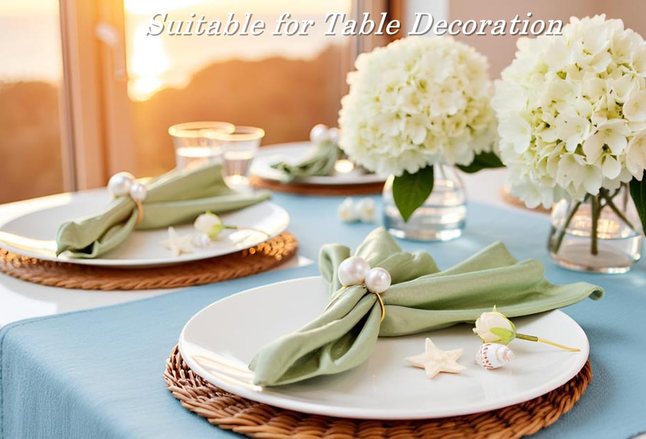 Gold Napkin Rings Set of 4, Pearl Napkin Rings Set Gold Napkin Ring Holders Delicate Serviette Buckle for Wedding Thanksgiving Christmas Family Birthday Party Table Décor(4,Pearl)