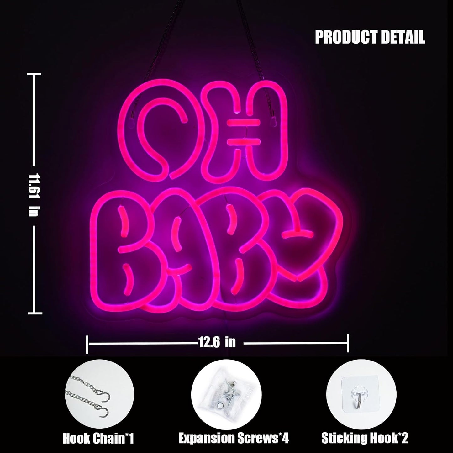 Oh Baby Neon Sign for Wall Decor,Dimmable Neon Lights gifts for Lover Baby Birthday Wedding Party Kids Bedroom Valentine's Day Gender Reveal Size:12.6 * 11.61In(Rose red)