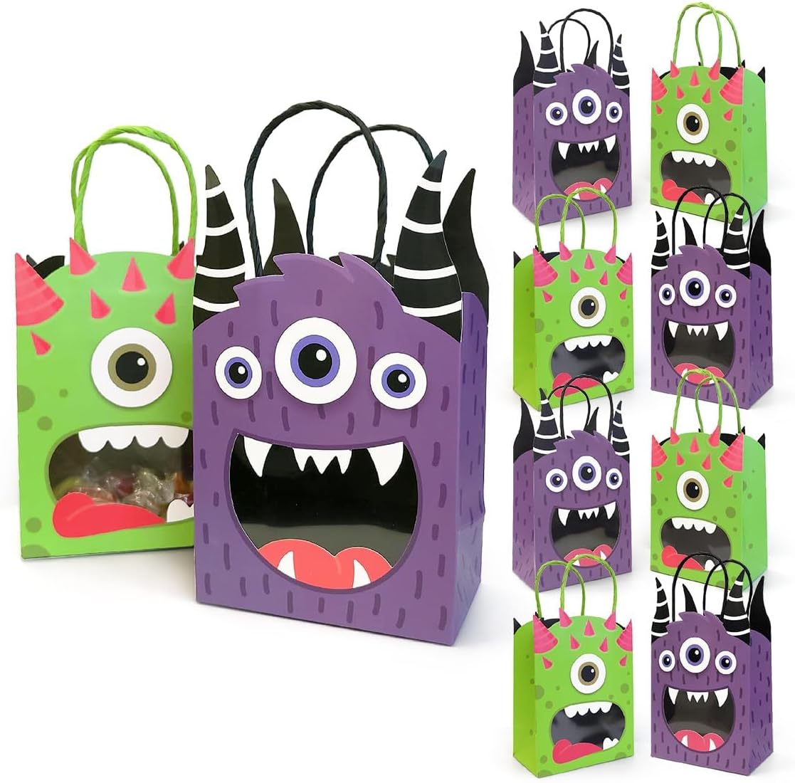 Cheerland Monster Party Favor Gift Bags Halloween Goodie Bag Monster Birthday Party Decorations Bag Summerween Candy Trick Or Treat Paper Goodie Bags Cartoon Themed Kids Theme Party Supplies 8 Pcs