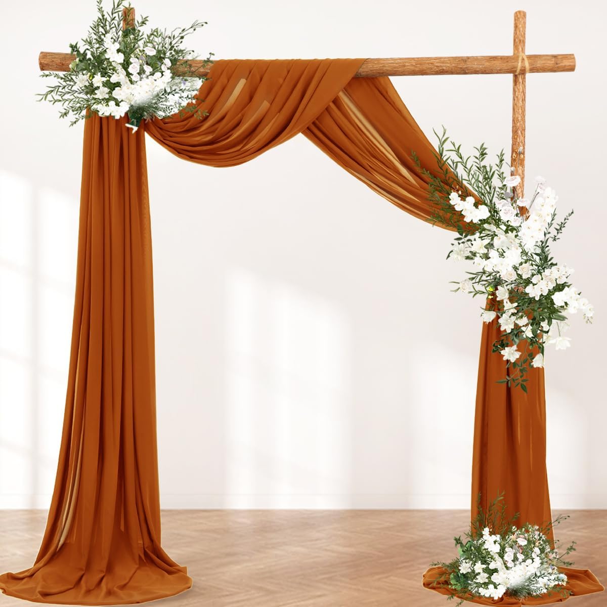 Wedding Arch Draping Fabric 2 Panels 30'' x 18FT Terracotta Sheer Chiffon Arch Drapery for Photo Booth Bridal Shower Baby Shower Church Decor Newborn Photography Christening Outdoor Party