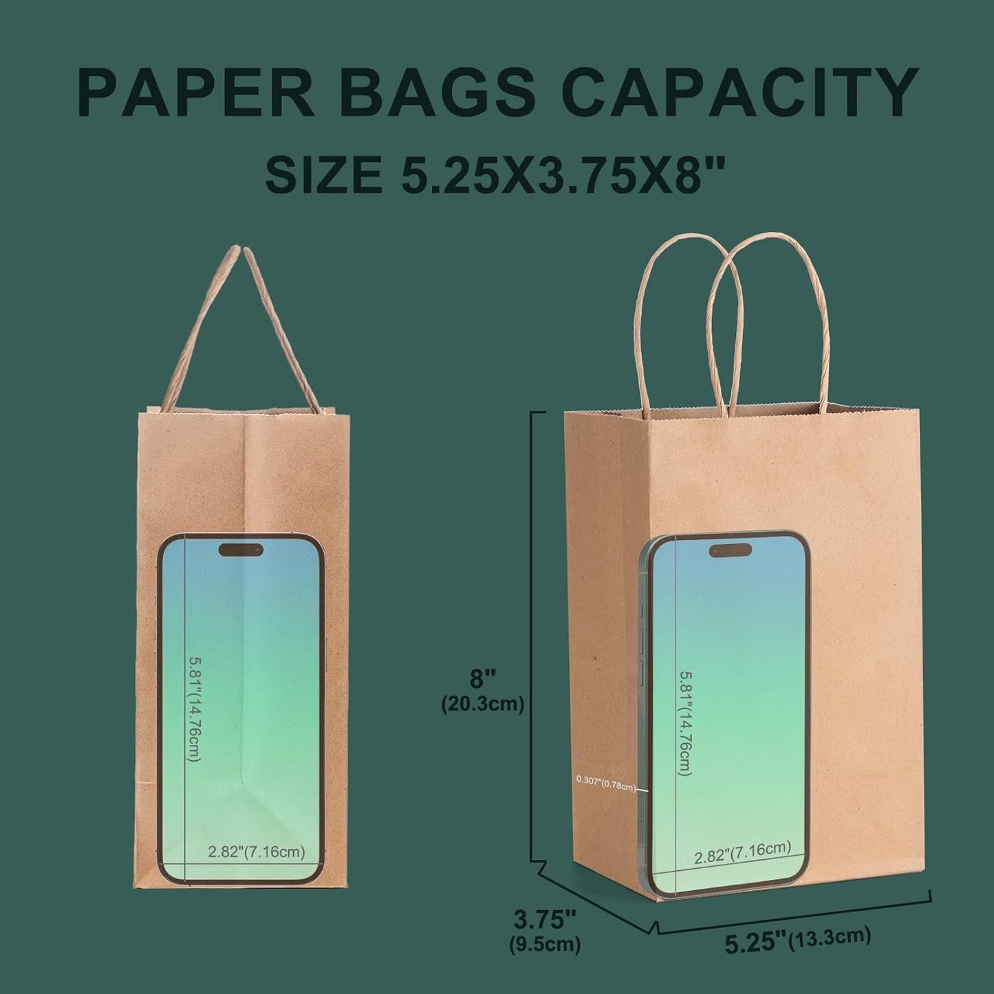 METRONIC Kraft Paper Gift Bags with Handles 5.25x3.75x8 Inch 20000 Pack | Christmas, Birthday Party Favors, Retail Shopping, Small Business Bulk | Brown Gift Wrap Bag