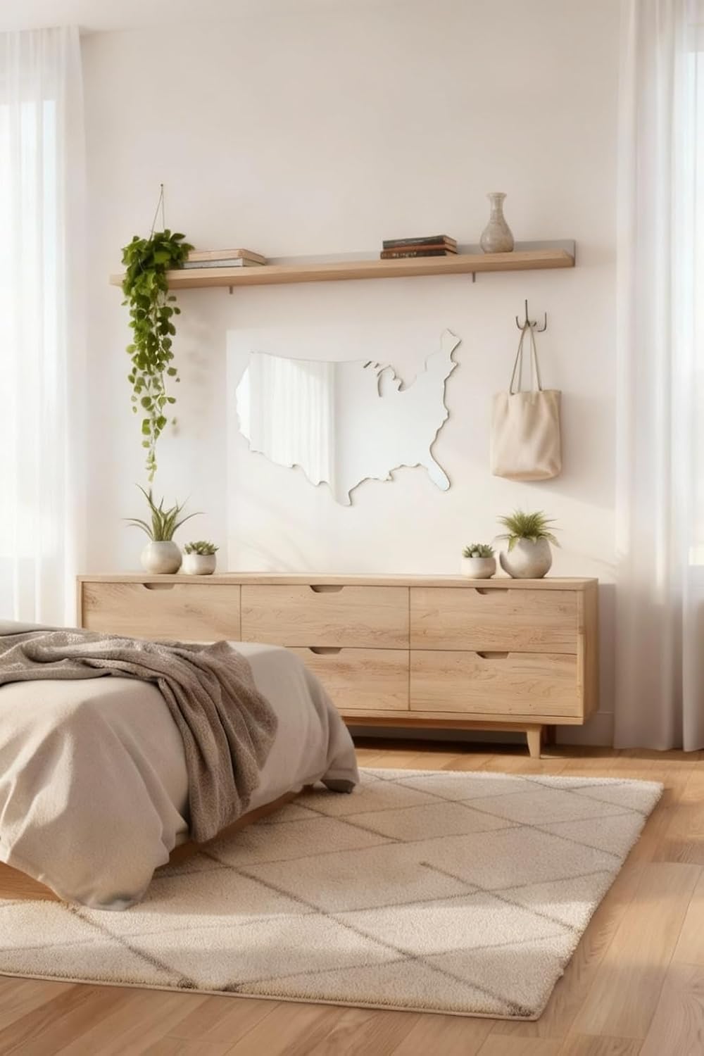 4th of July Patriotic USA Map Mirror – 27.5"x18.7" Frameless Asymmetrical Decorative Acrylic Mirror – Modern Patriotic Decor for Bedroom, Office, Entryway