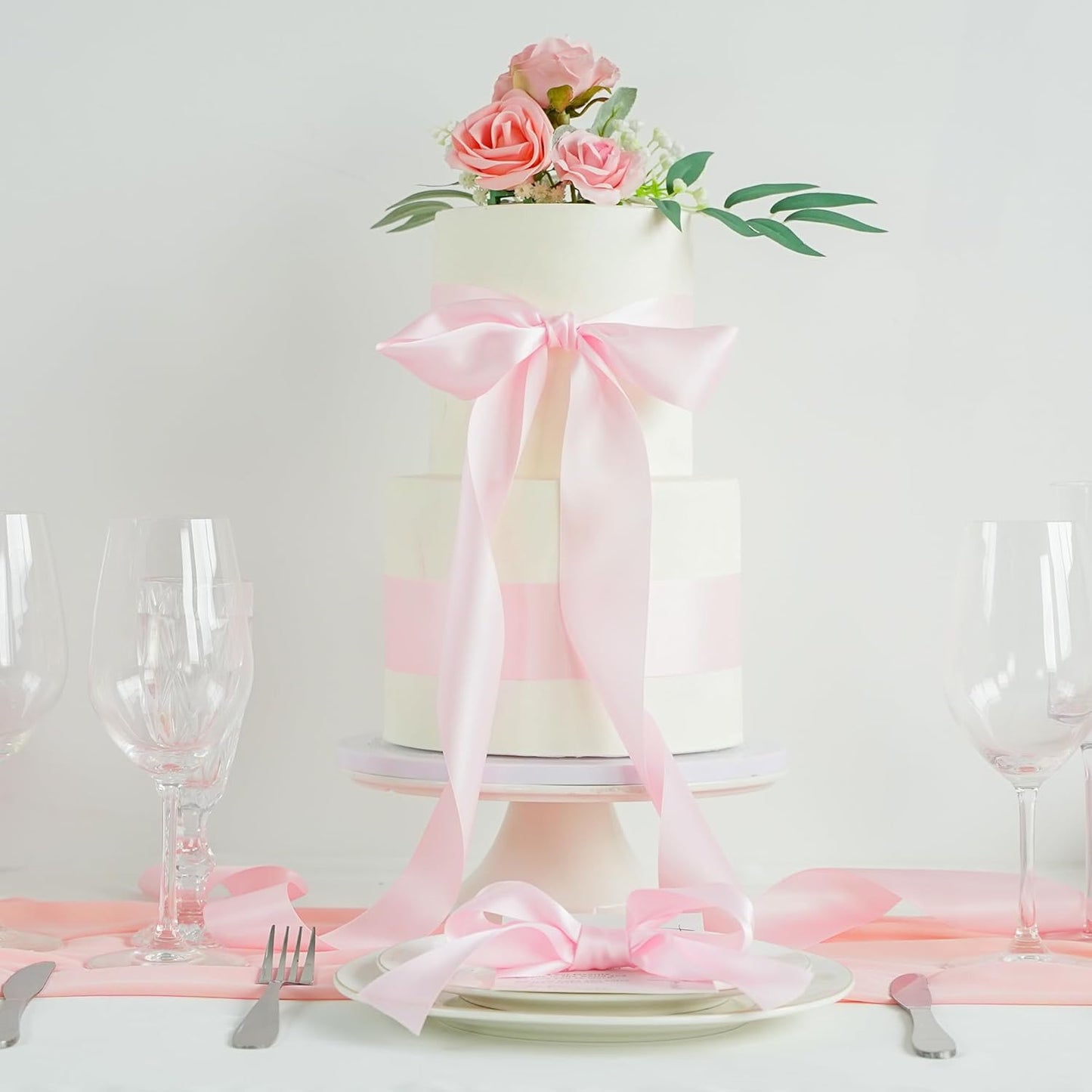 HUIHUANG Baby Pink Ribbon Satin 1-1/2" Wide Double Face Polyester Satin Ribbons for Crafts, Thick Silk Ribbon for Gift Wrapping Hair Bows Floral Bouquet Cake Box Baby Shower Decor Party-50 Yards