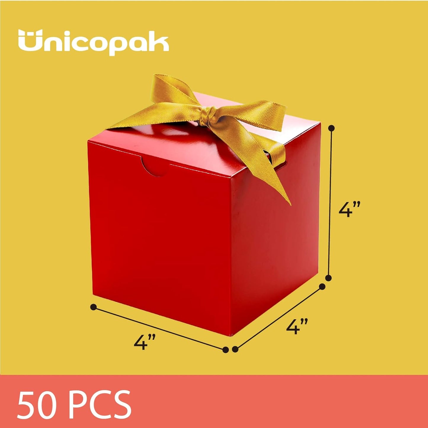 UnicoPak 4x4x4 Christmas Red Gift Boxes 50 Pcs, Holiday Gift Boxes Small Gift Boxes with Lids for Gift Ornaments, Candles, Mugs, Crafting, for Birthday, Party, Christmas Boxes for gifts
