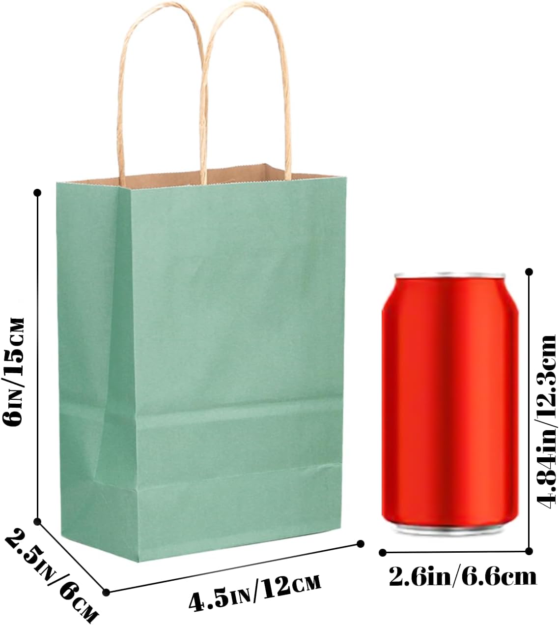 qiqee 24 Pcs Light Blue Mini Paper Gift Bags with Handles 6"x4.5"x2.5" Small Brown Kraft Party Favor Bags Treat Bags Multiple Uses (Mini size)