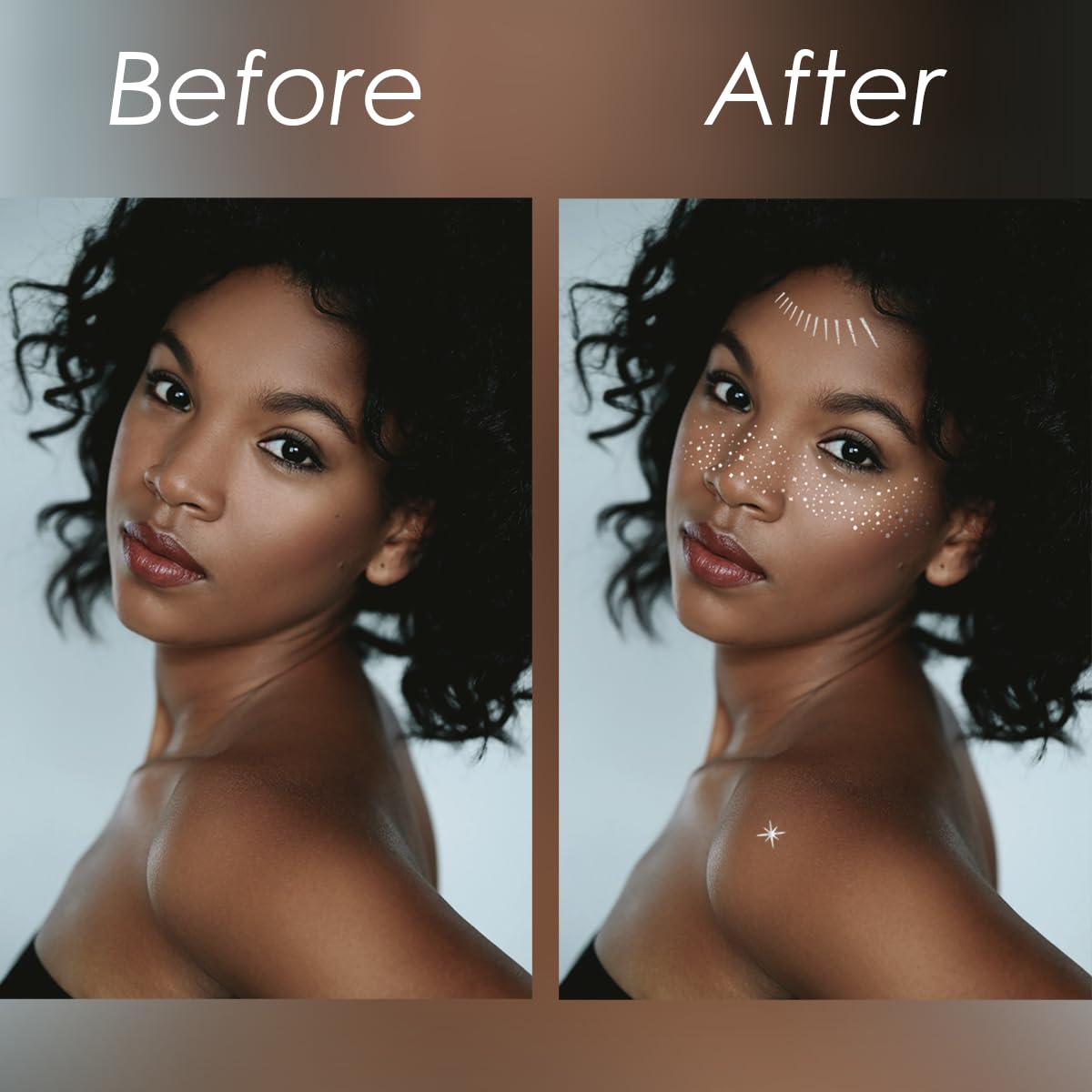 Glitter Freckles, 24PCS Glitter Freckles Face Tattoo, Sparkle Freckles for Women, Waterproof Gold Temporary Face Tattoos Glitter Glow Up Patches Makeup Patches (Gold & Silver)