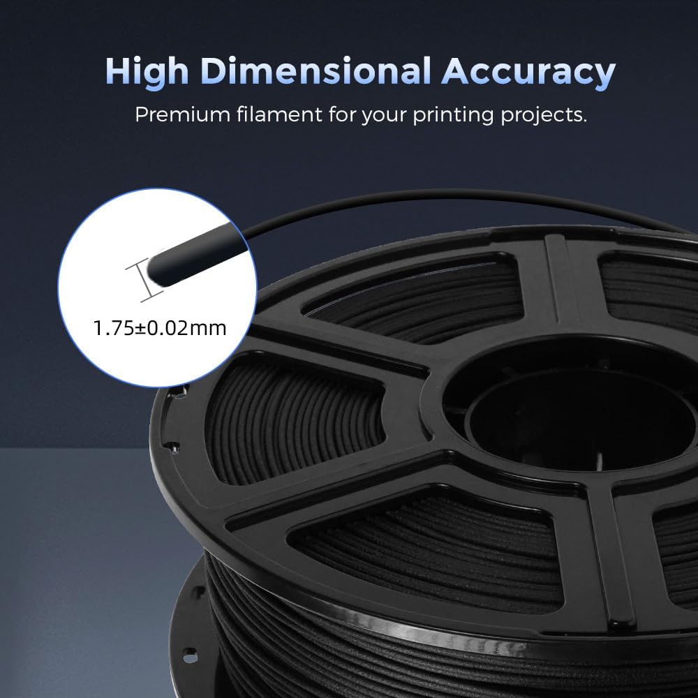 FLASHFORGE Carbon Fiber PETG Filament 1.75mm, Carbon Fiber PETG 3D Printer Filament, 1KG Spool Dimensional Accuracy +/- 0.02mm, Lightweight & Heat-Resistant & Moisture Free (Black)
