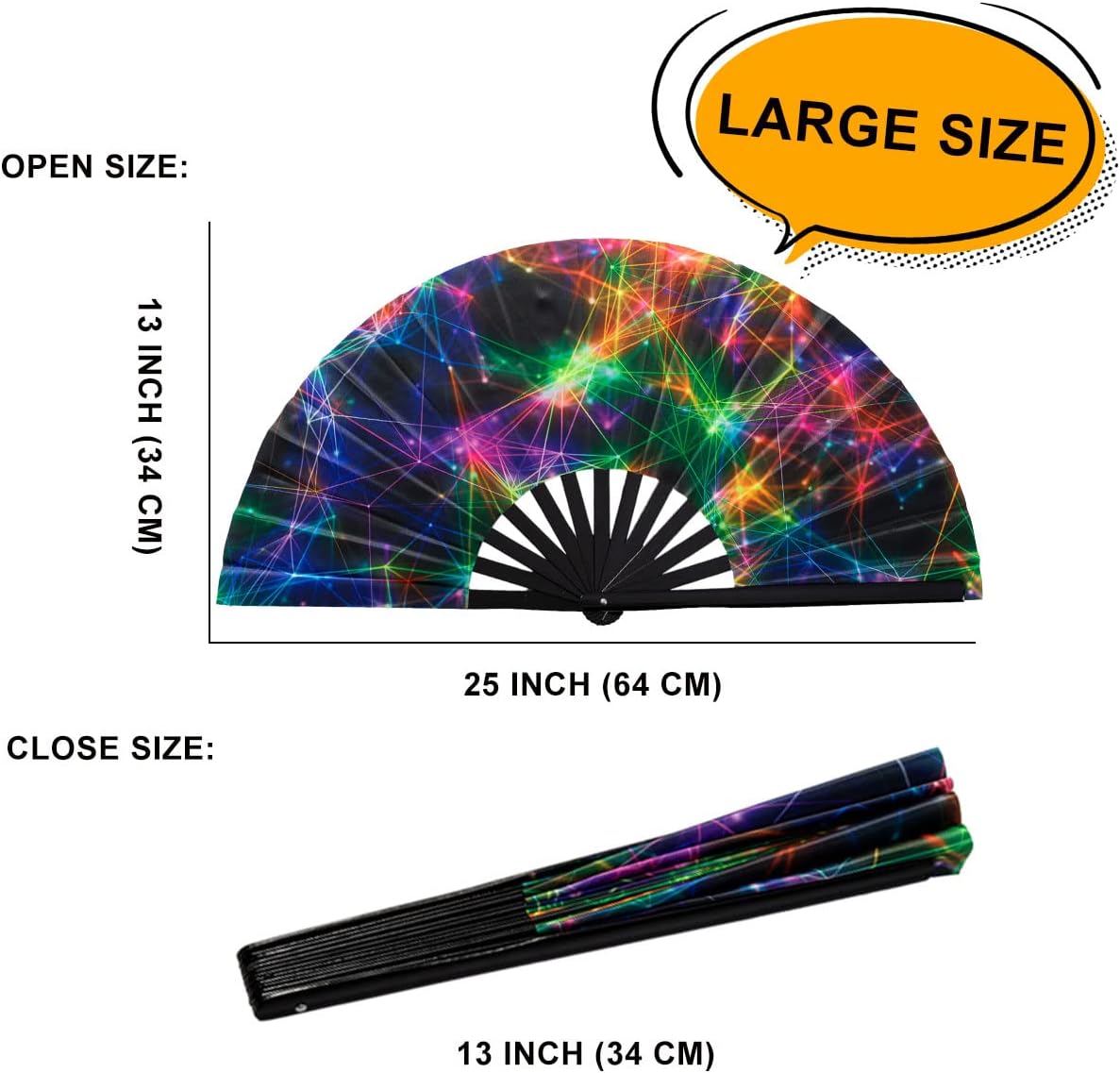 Amajiji Rave Folding Hand Fan Popping Fans for Line Dancing, Large Clacking Fans Clap Fan for Boots On The Ground Dance,Party,Decoration,Festival (Starry Sky)